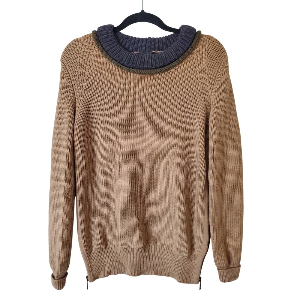 Belstaff England Womens Camel Wool Shaker Knit Side Zip Sweater Made in Italy M